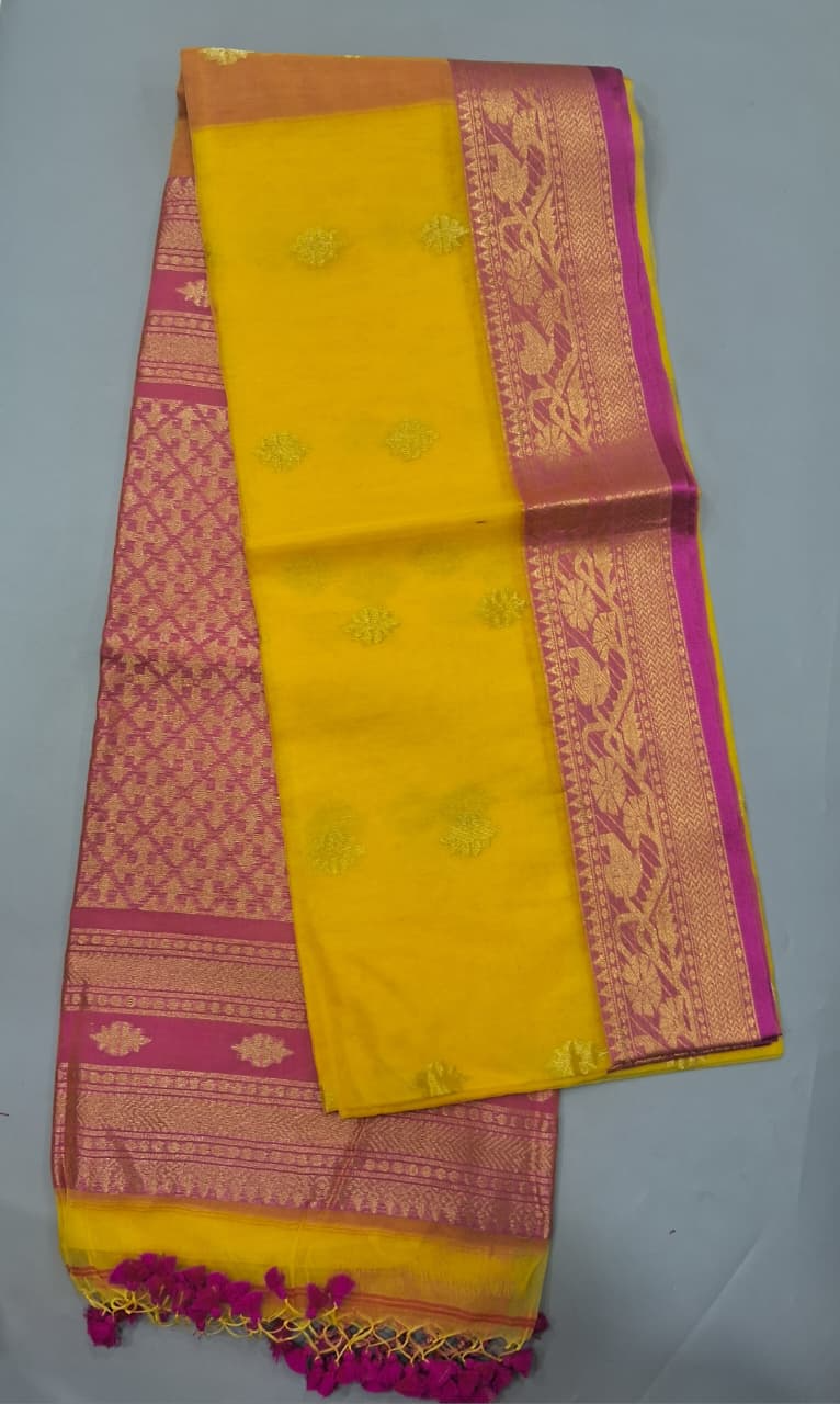 Mango Yellow Muslin Saree