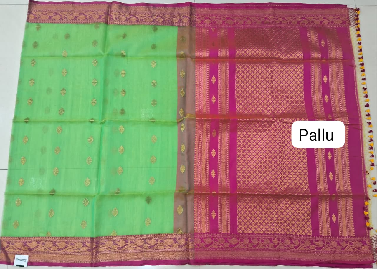 Bright Green Muslin Saree Pallu