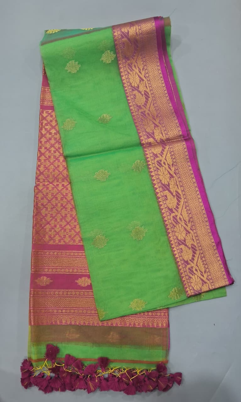 Bright Green Muslin Saree