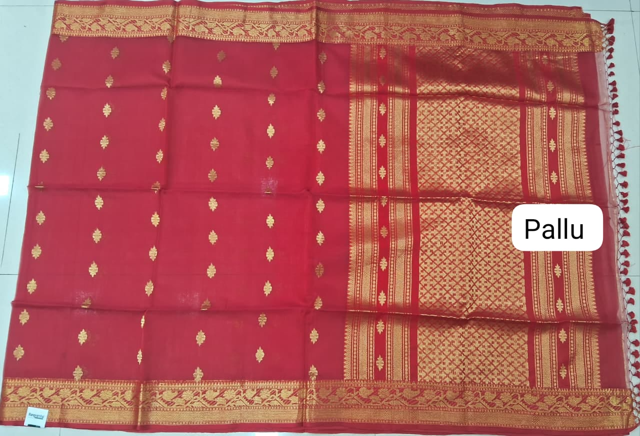 Fire Red Muslin Saree Pallu