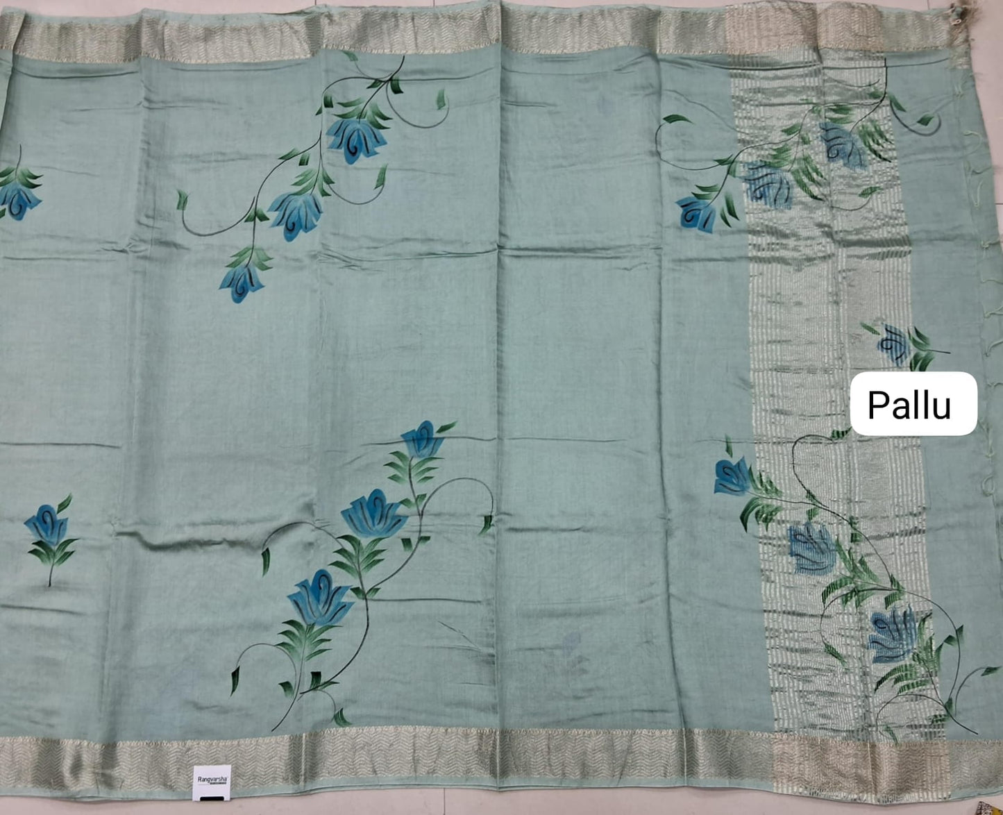 Mint Green Maheshwari Cotton Saree pallu