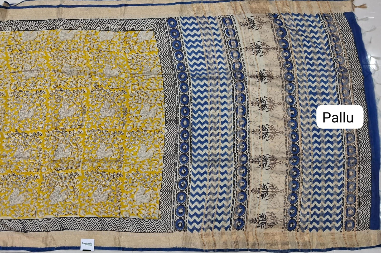 Mango Yellow Maheswari Cotton Saree pallu