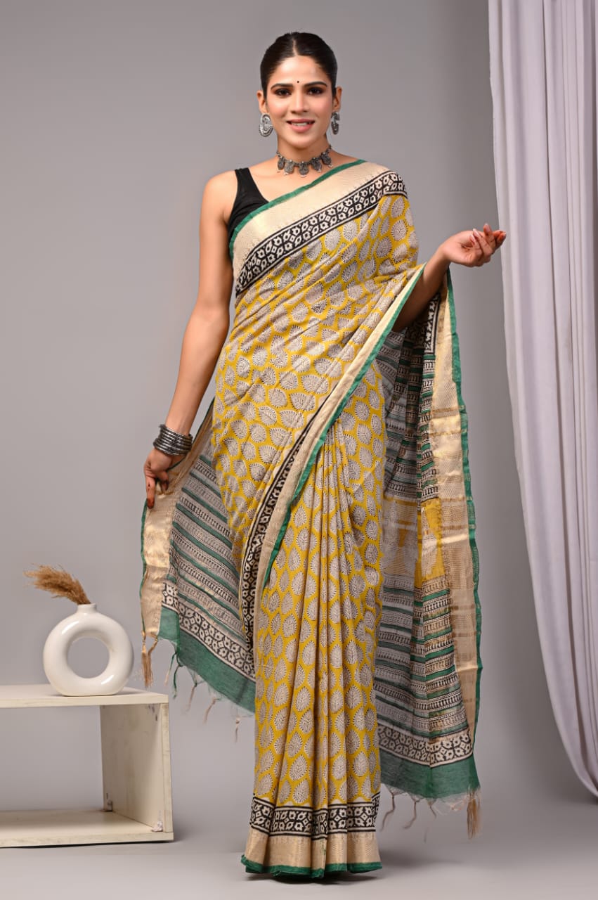 Light Yellow Maheshwari Cotton Saree