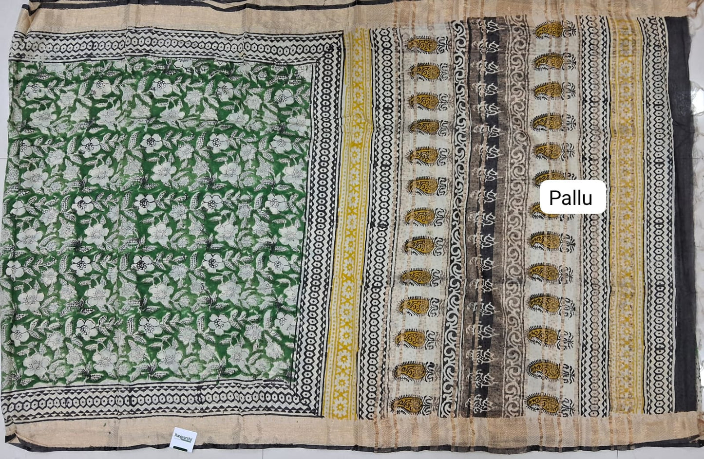 Green Maheshwari Cotton Saree pallu