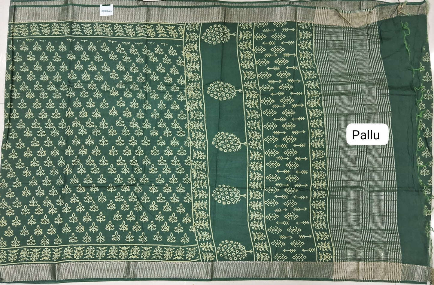 Green Maheshwari Cotton saree pallu