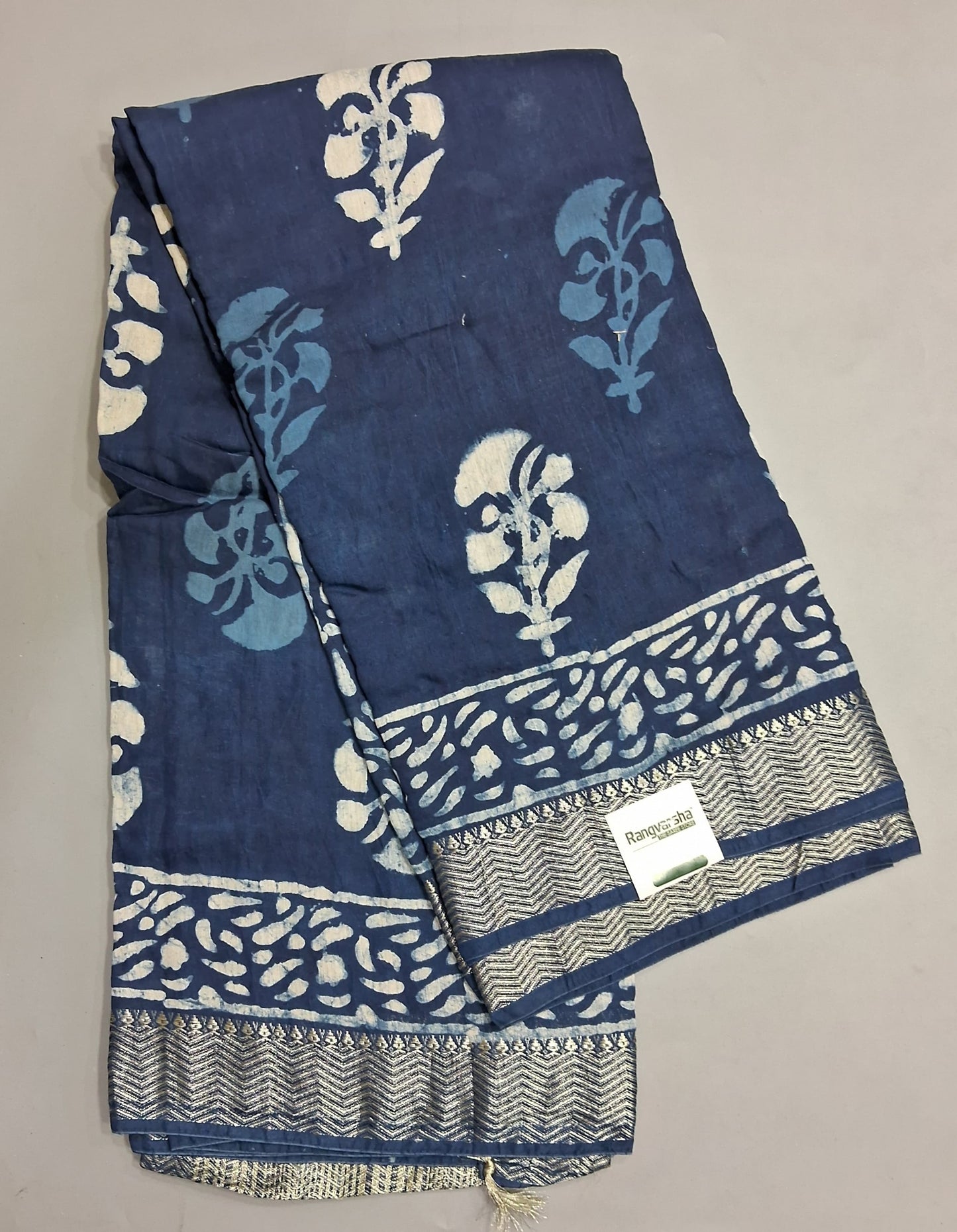 Indigo Blue Maheshwari Cotton Saree