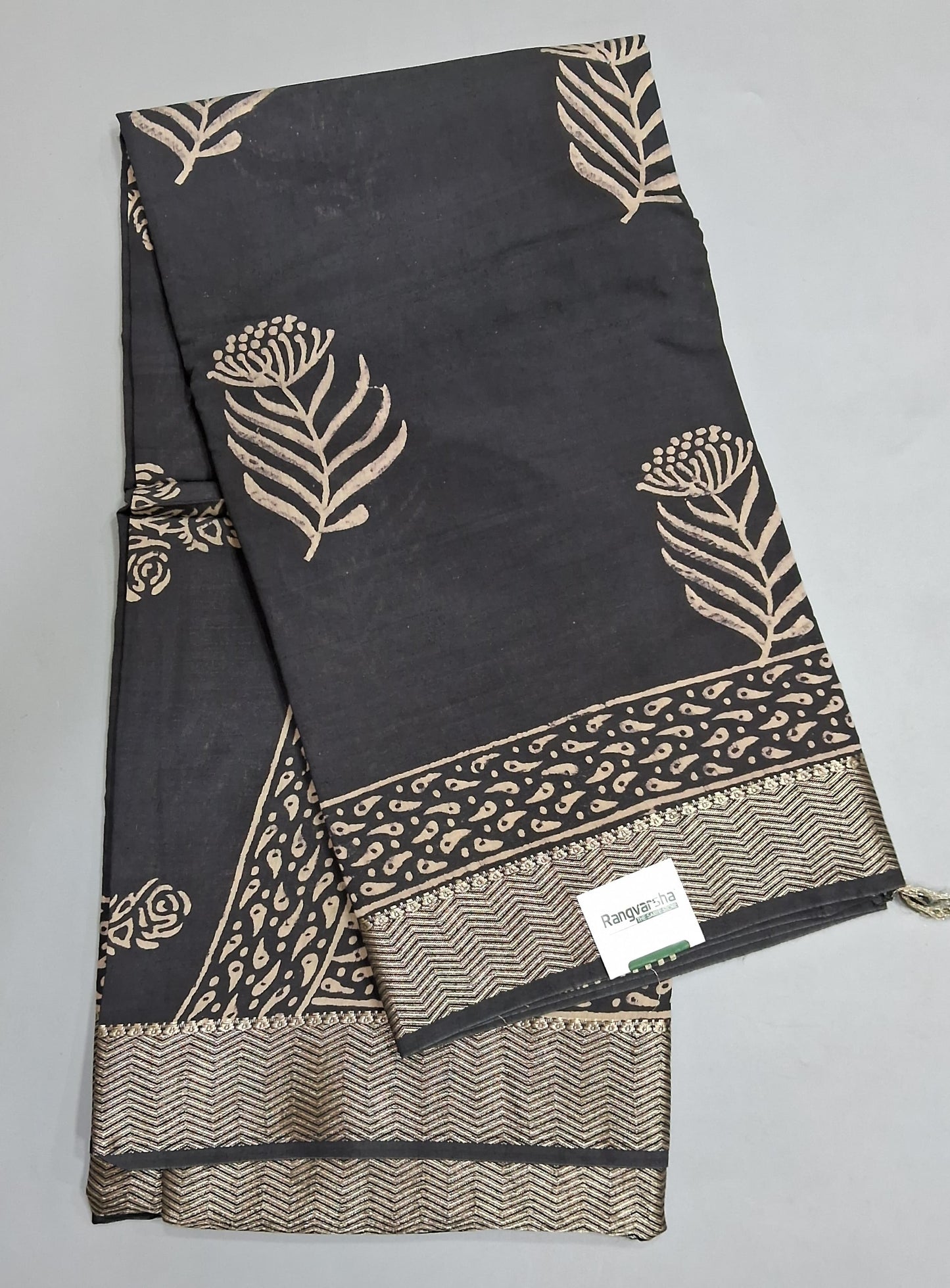 Black Maheshwari Cotton Saree