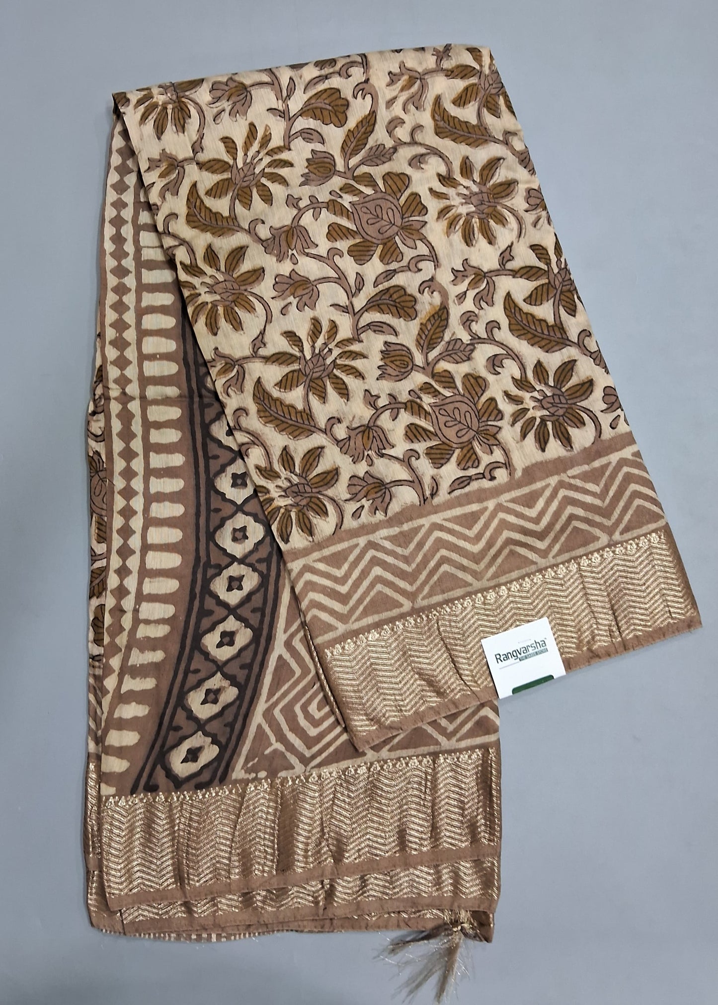 Beige Maheshwari Cotton Saree