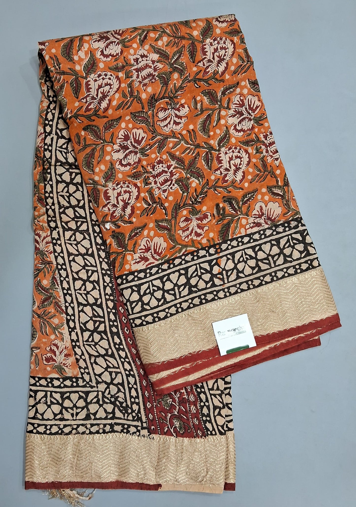 Orange Maheshwari Cotton Saree