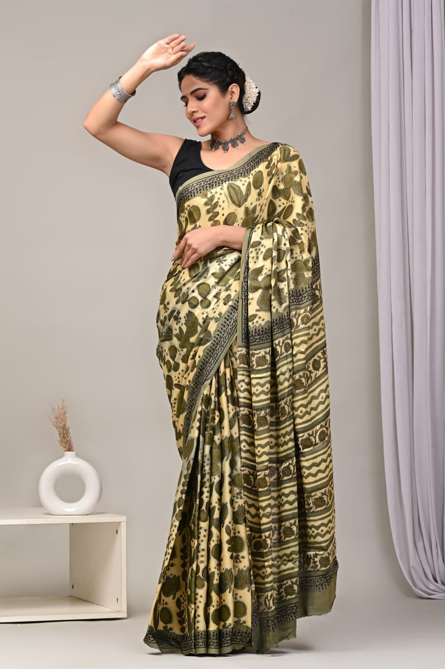 Beige Modal Silk Saree