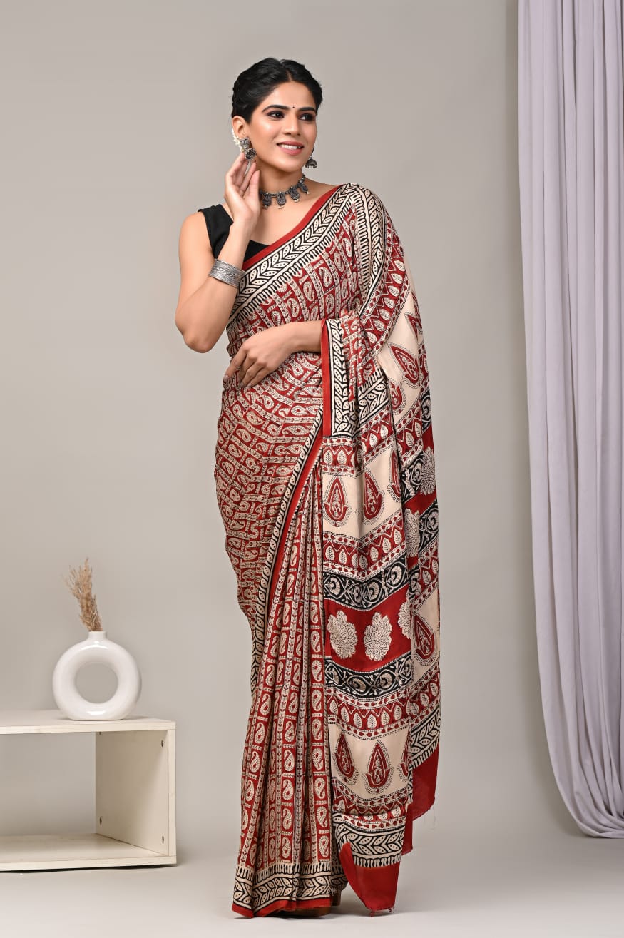 Brick Red Modal Silk Saree