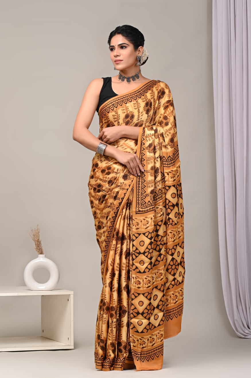 Beige Modal Silk Saree