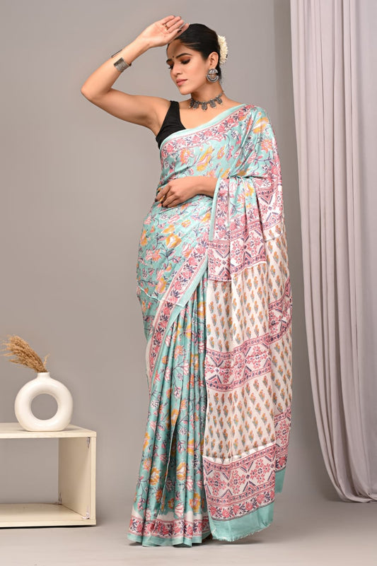 Sea Blue Modal Silk Saree