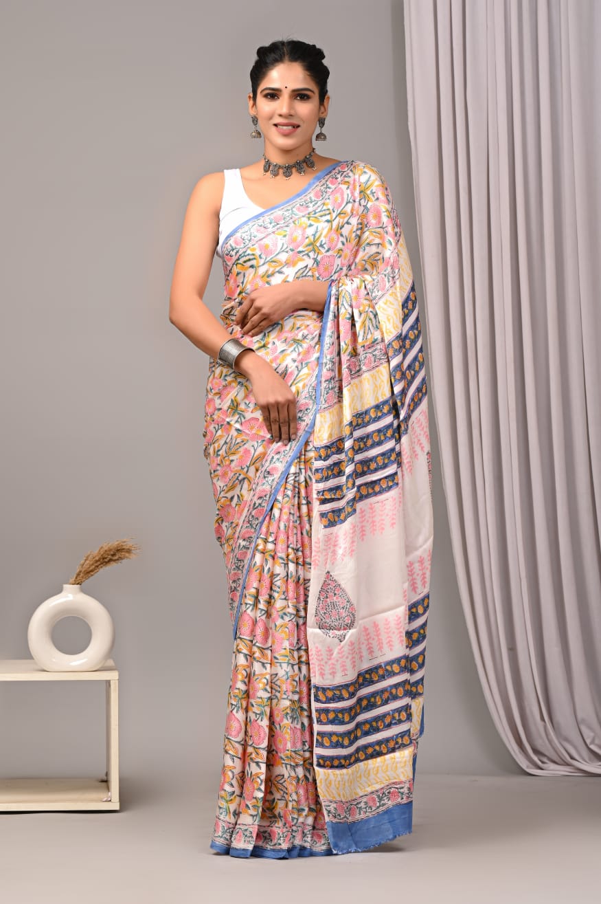 White Modal Silk Saree