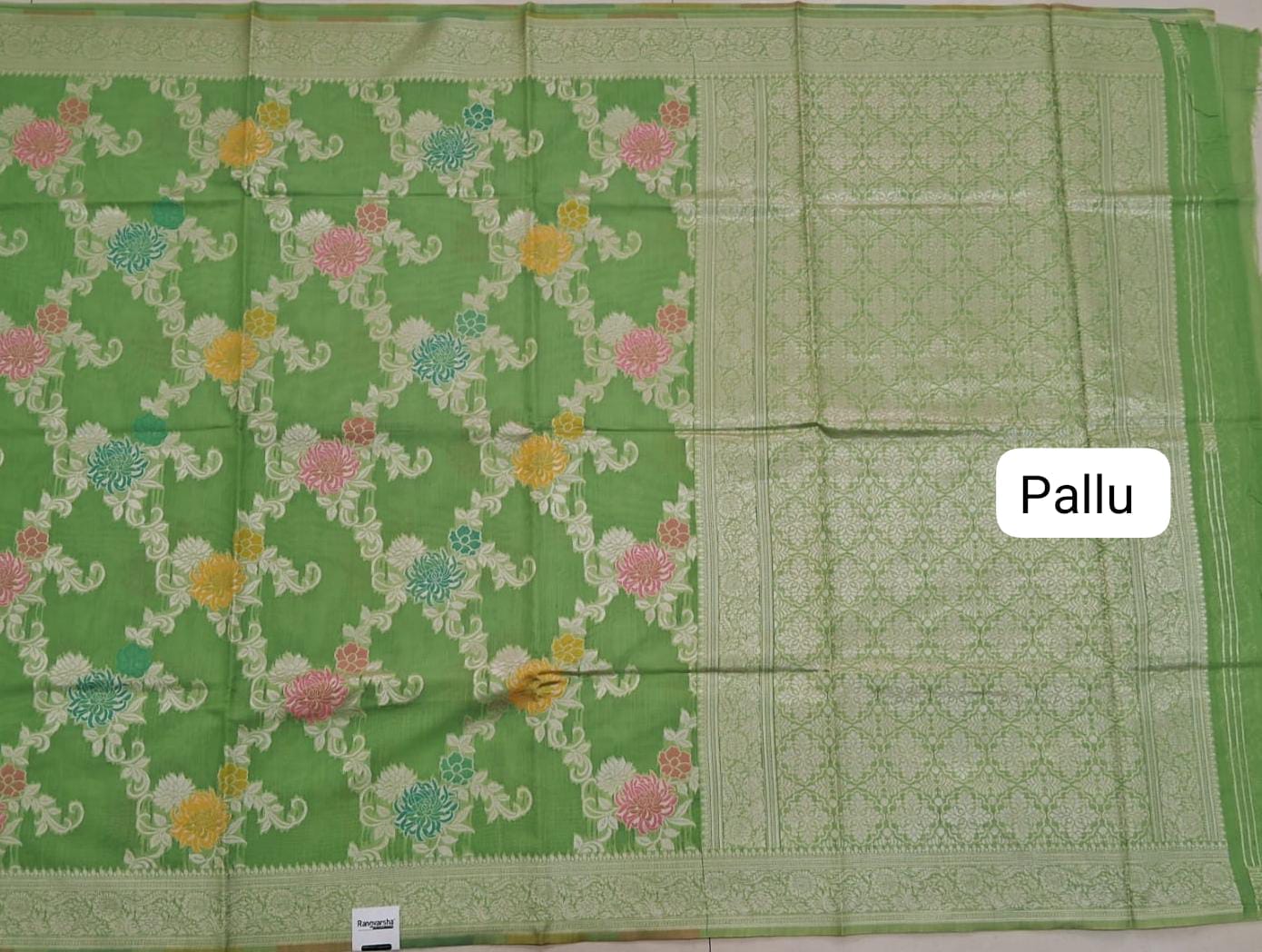 Bright Green Munga Cotton Saree Pallu