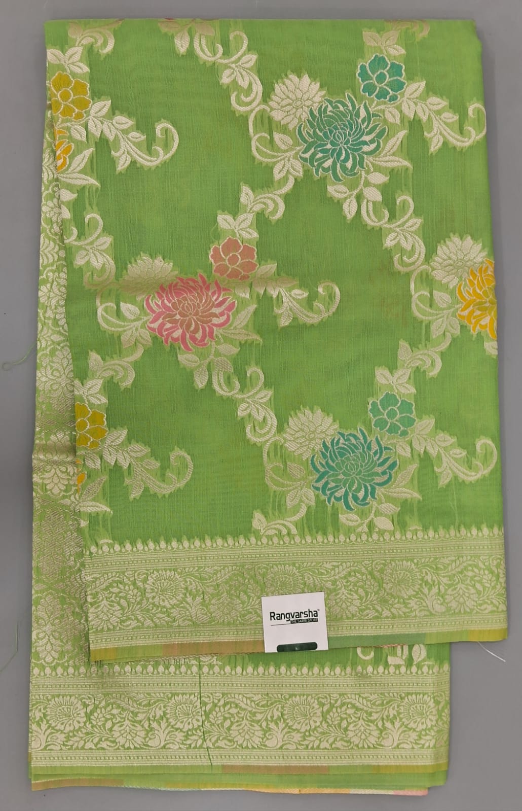 Bright Green Munga Cotton Saree