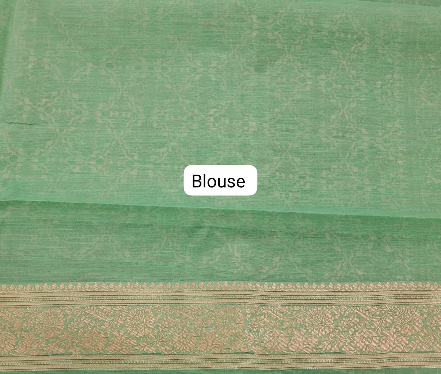 Rama green Munga Cotton Saree Blouse