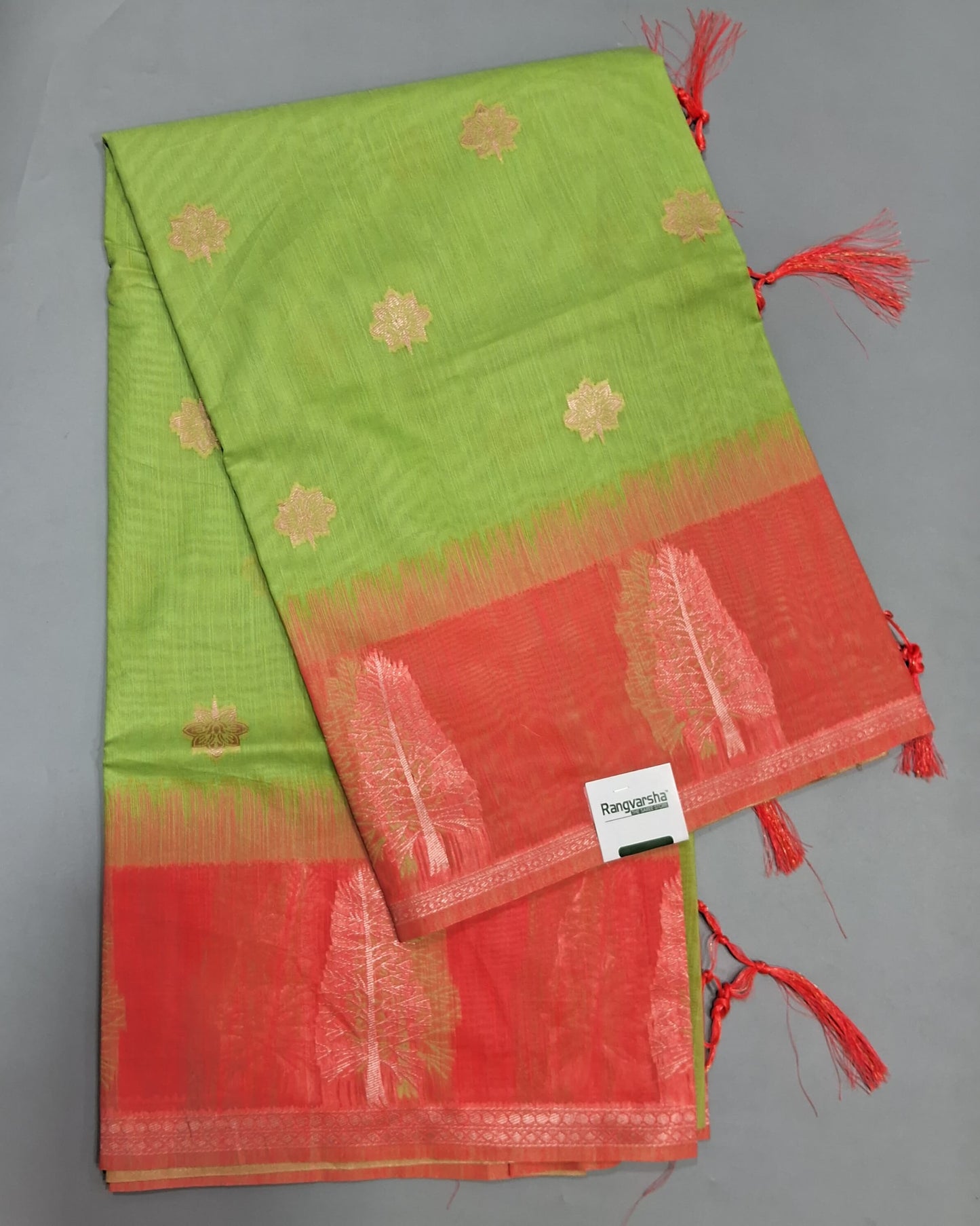 Bright Green Munga Cotton Saree