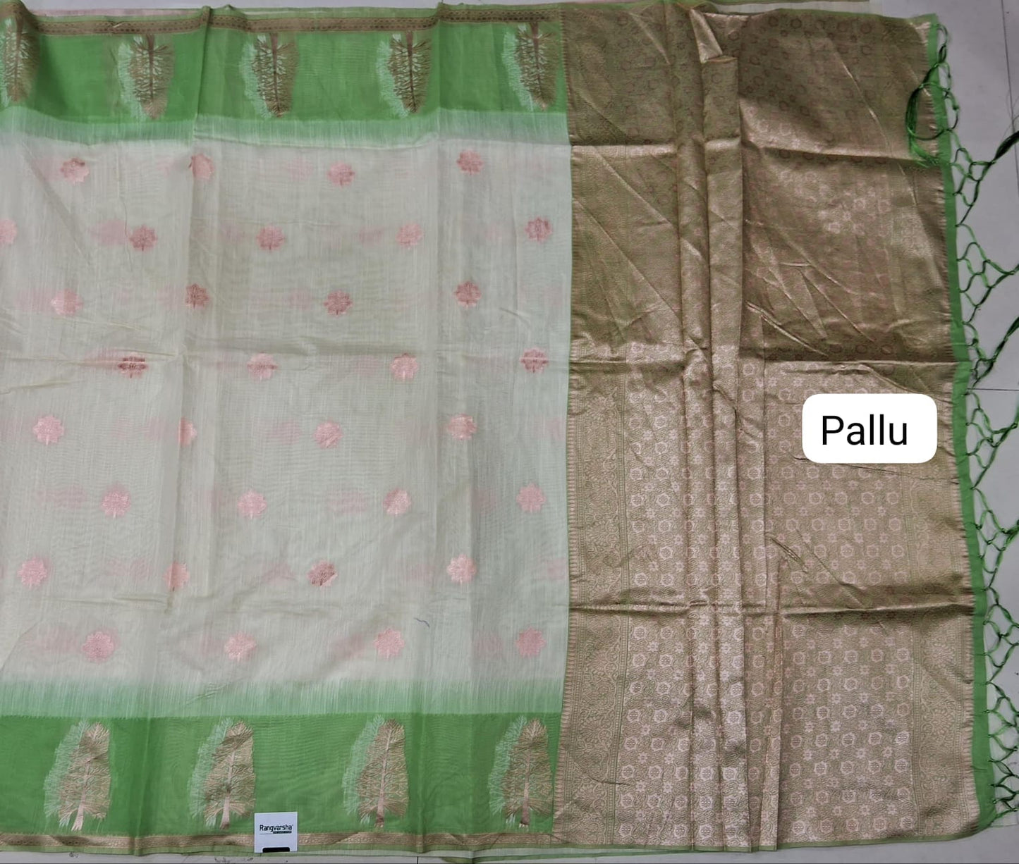 Off-White Munga Cotton Saree pallu