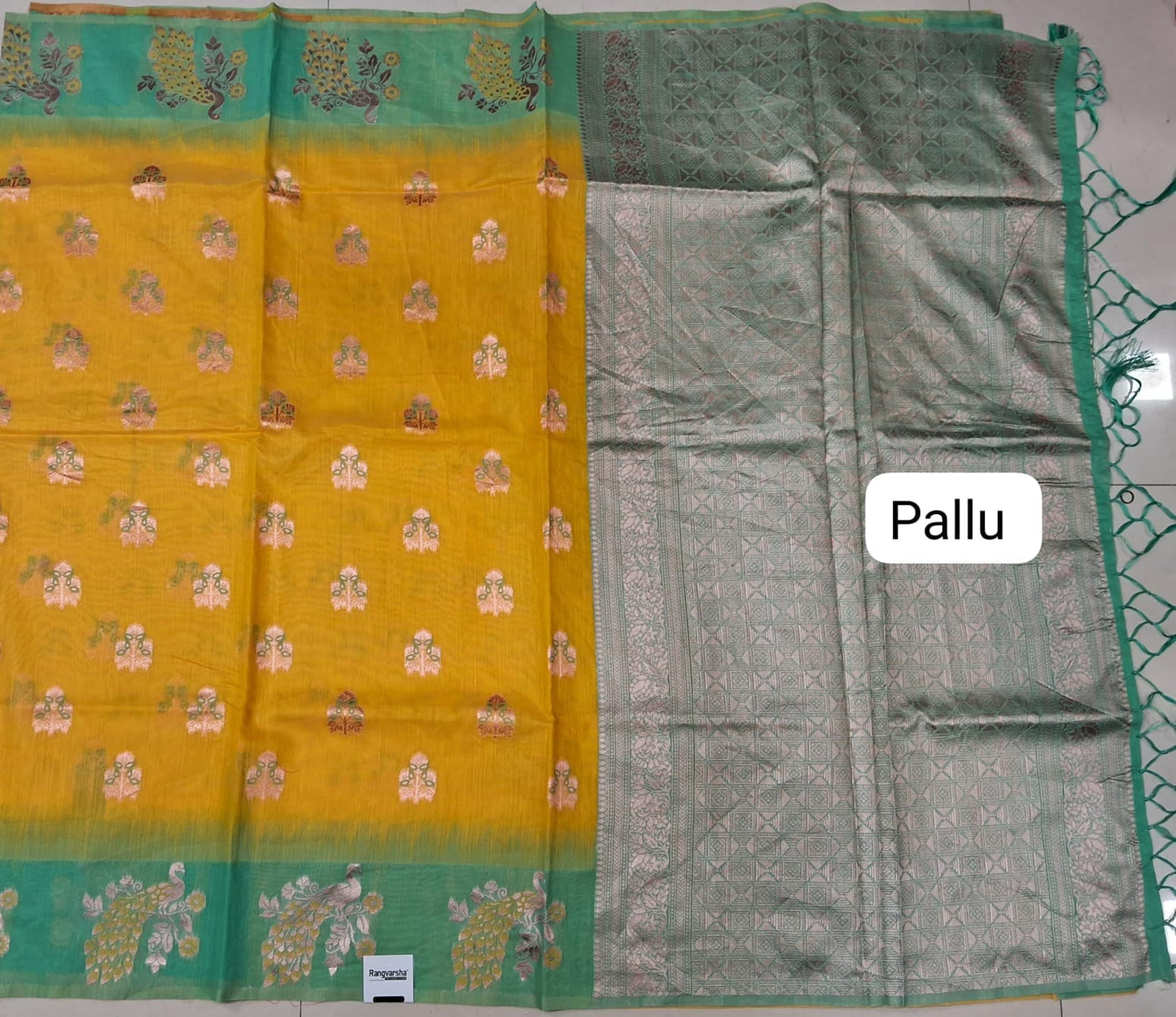 Mango Yellow Munga Cotton Saree pallu