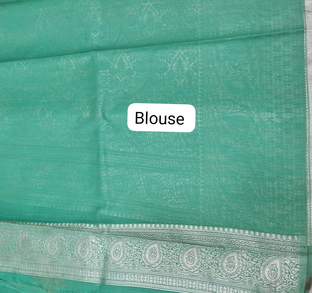 Sea Blue Munga Cotton Saree Blouse