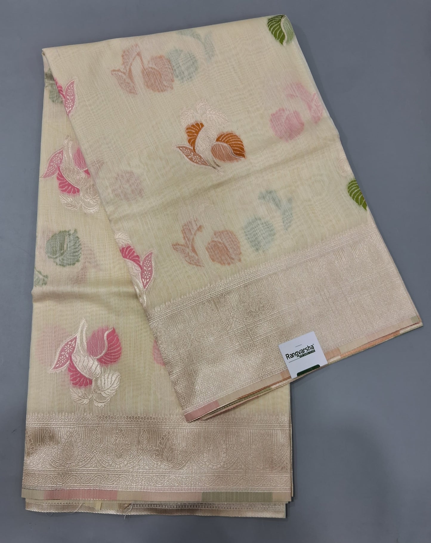 Off-White Munga Cotton Saree