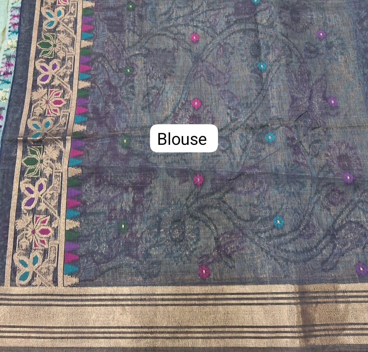 Marine Blue Munga Cotton Saree Blouse