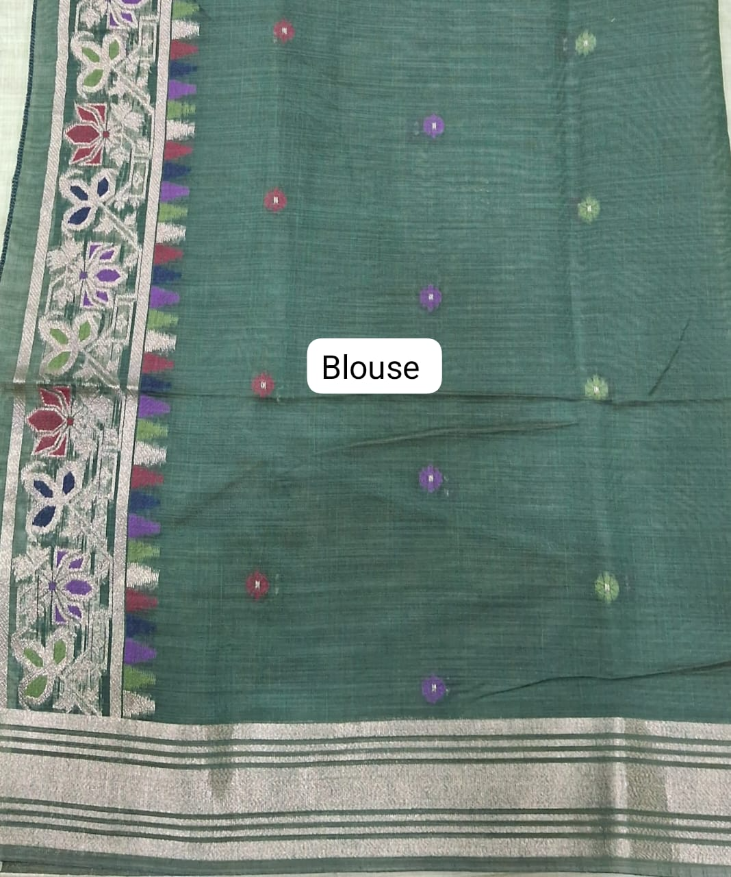 Pista Green Munga Cotton Saree Blouse