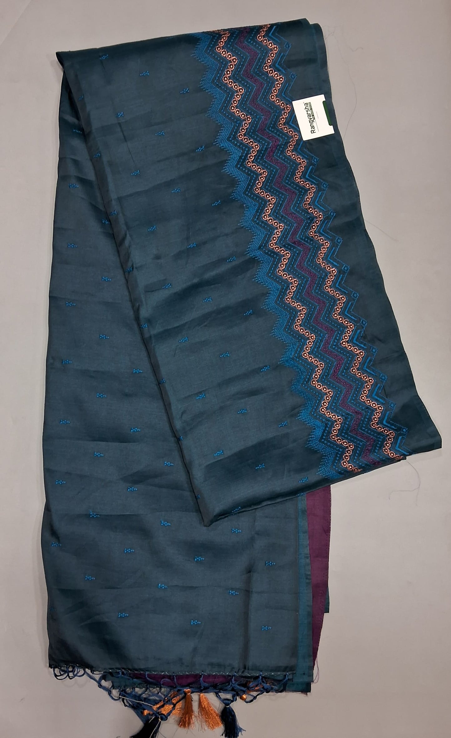 Dark Teal Blue Matka Silk Saree