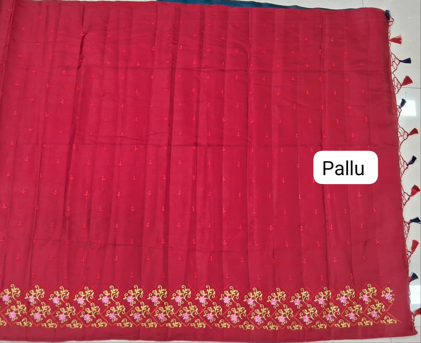 Fire Red Matka Silk Saree pallu