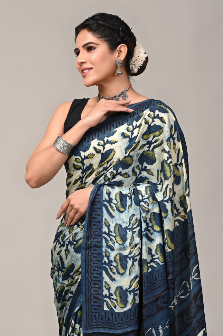 Cream Modal Silk Saree