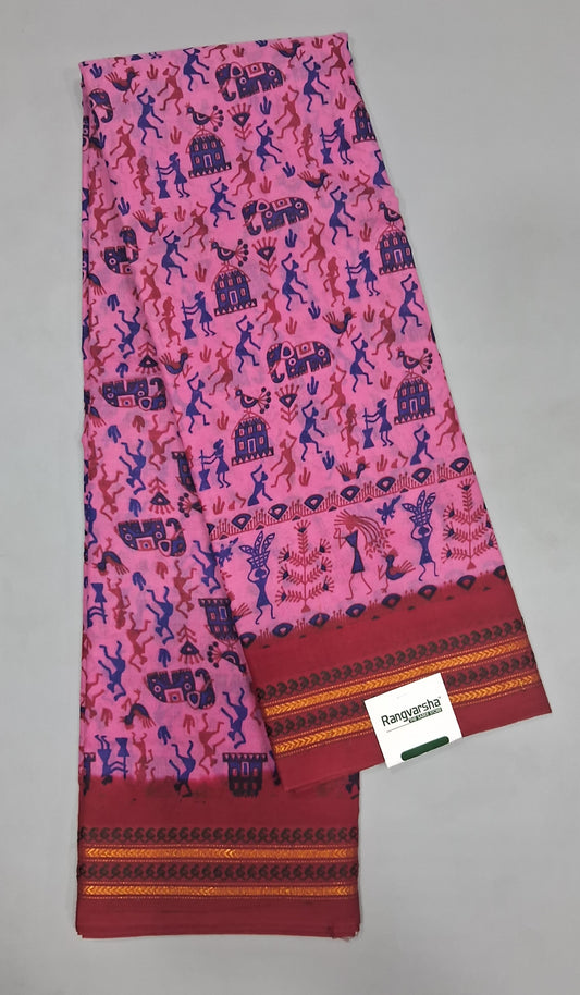 Dark Pink Sungudi Cotton Saree