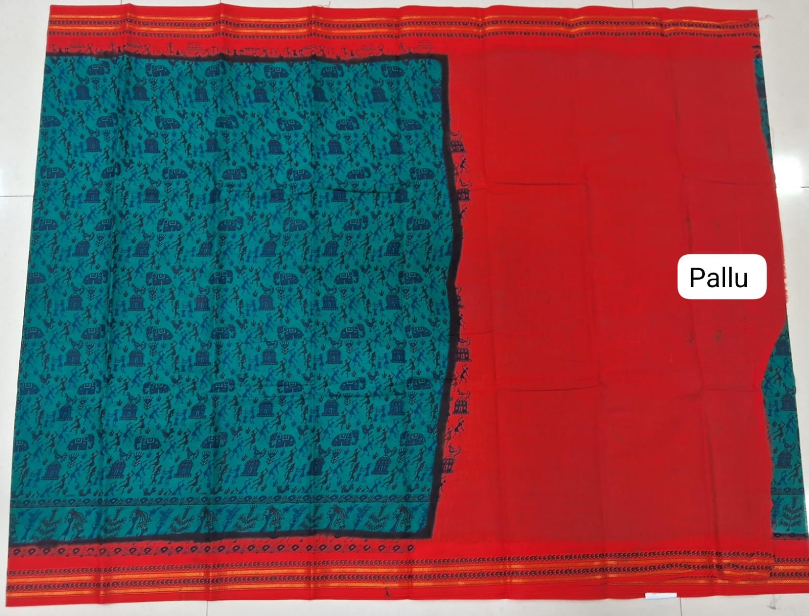 Teal Blue Sungudi Cotton Saree pallu