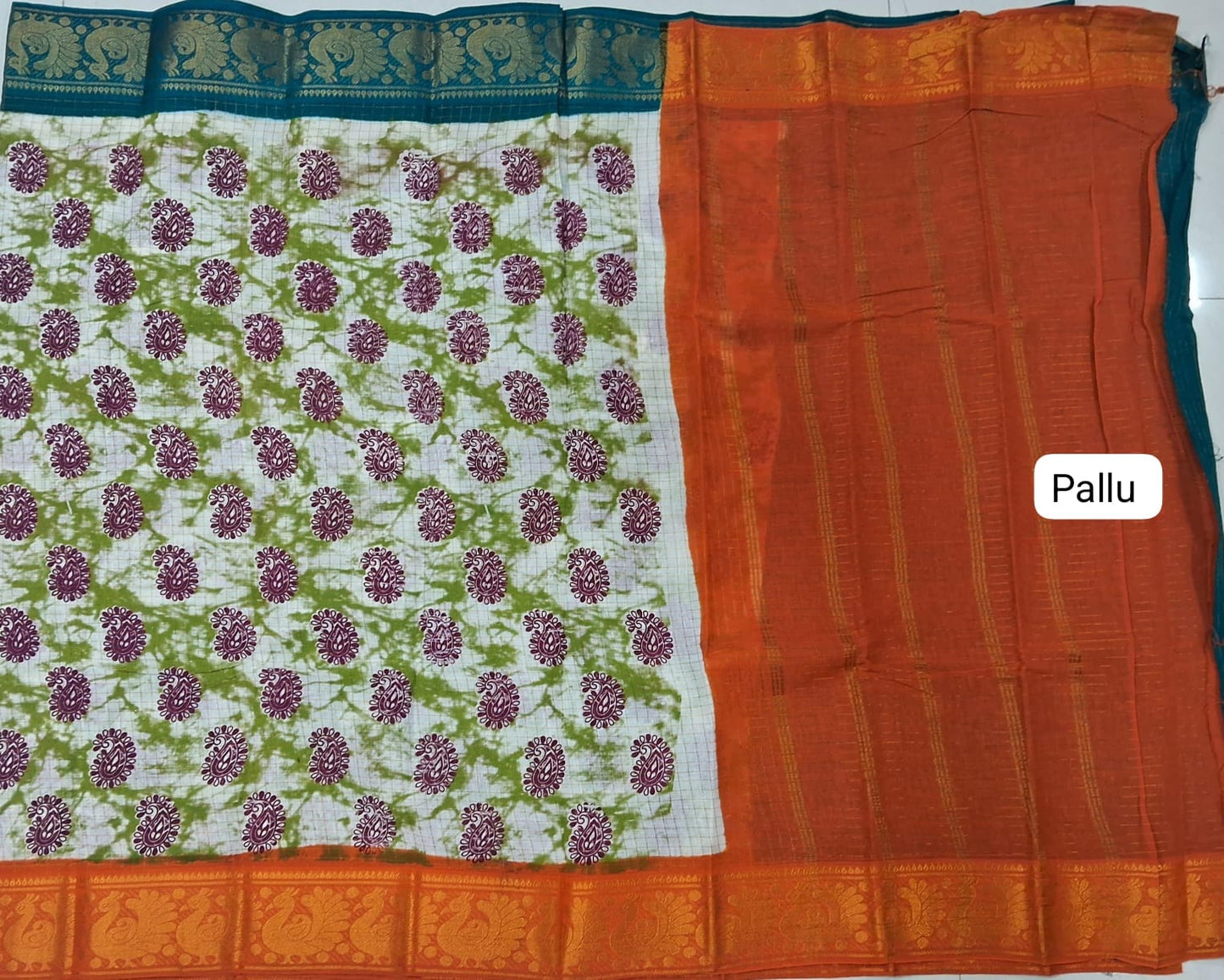 White Sungundi Cotton Saree pallu