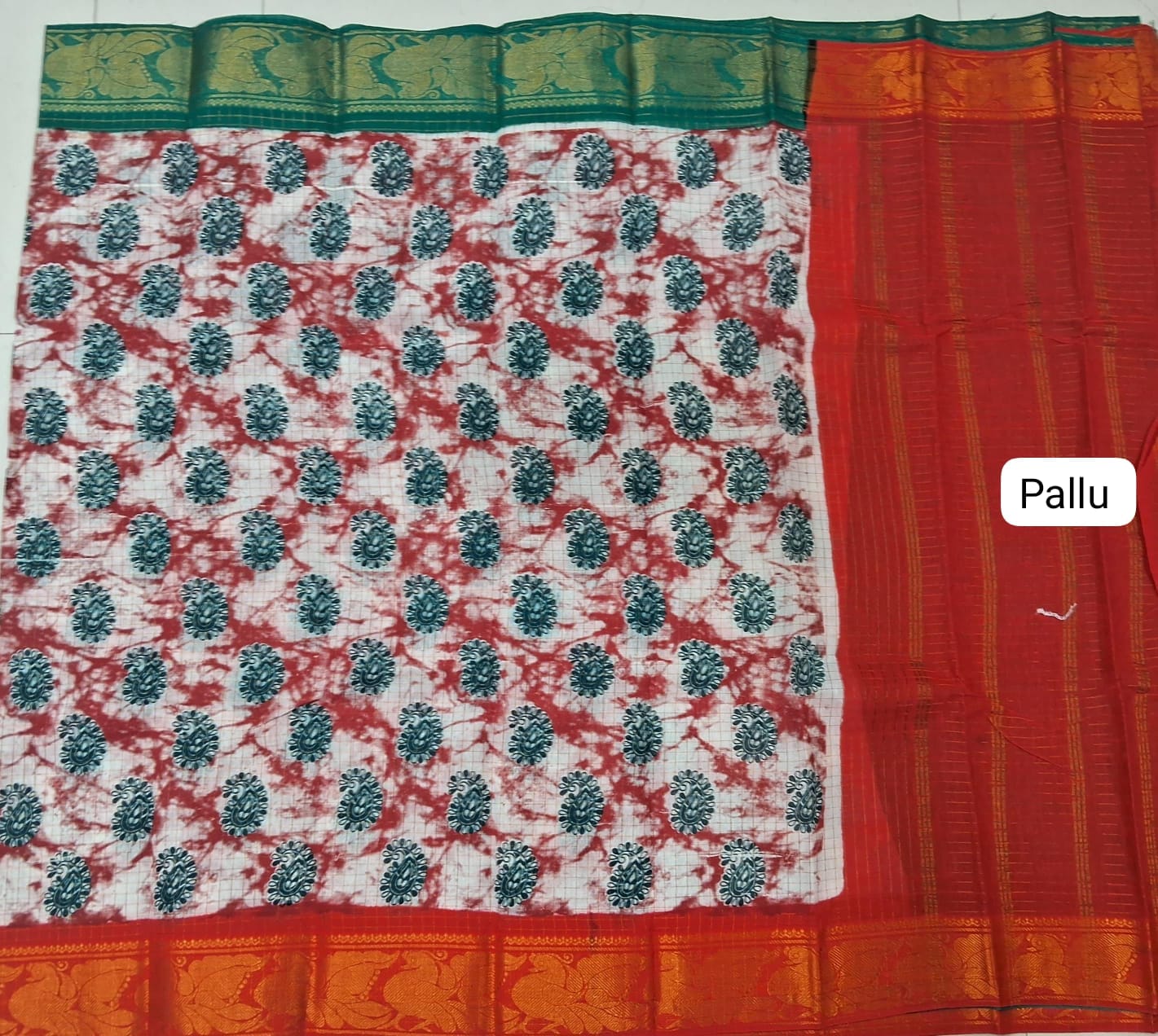 White Sungundi cotton Saree pallu
