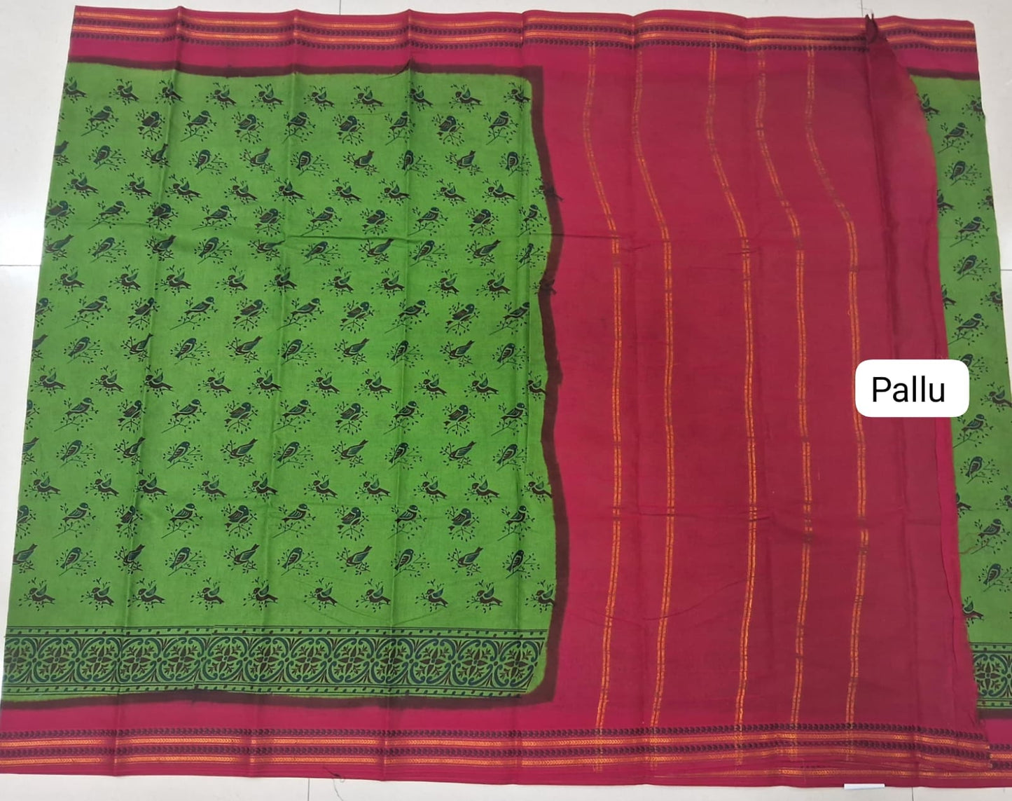 Grass Green Sungundi Cotton Saree pallu