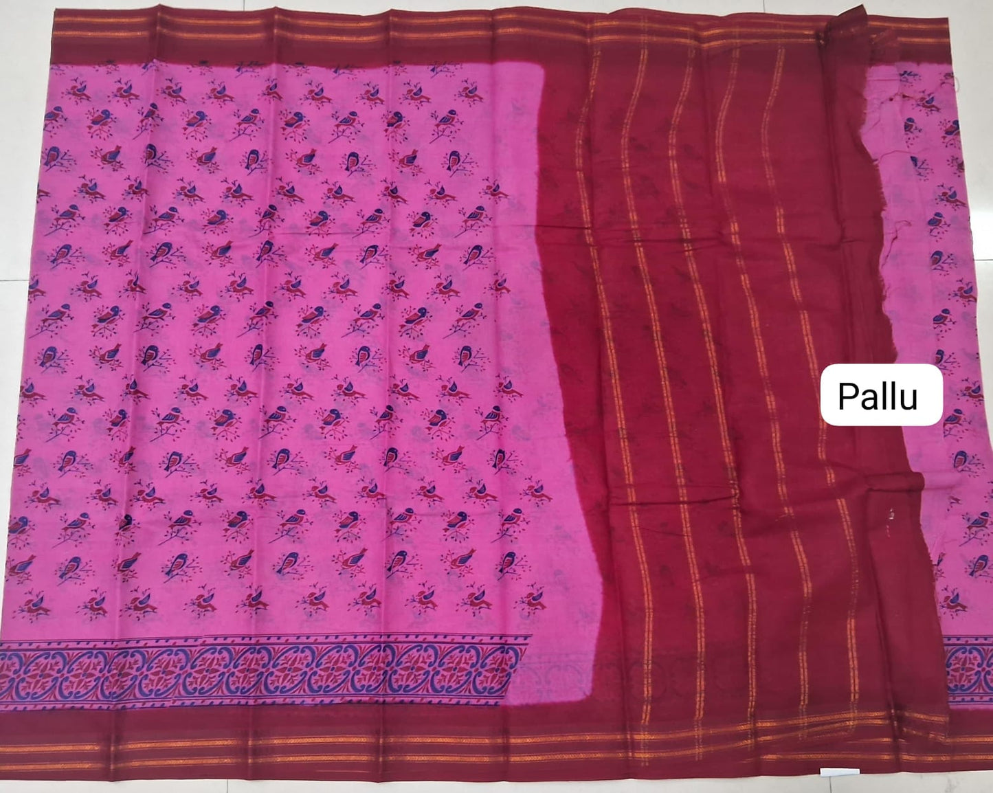 Dark Pink Sungundi Cotton Saree pallu