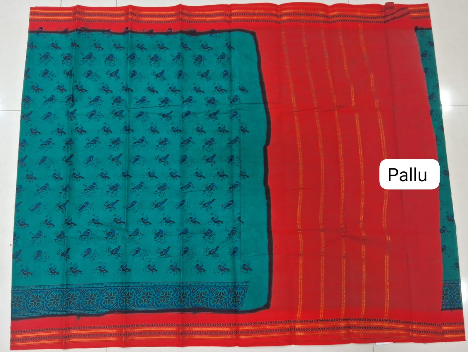 Teal Blue Sungudi Cotton Saree pallu