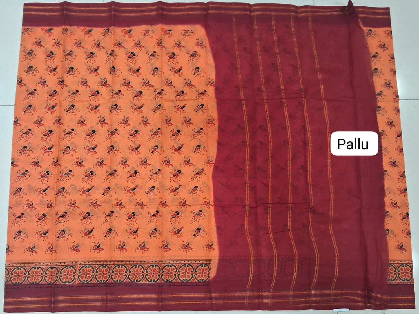 Yellow Sungundi Cotton Saree pallu