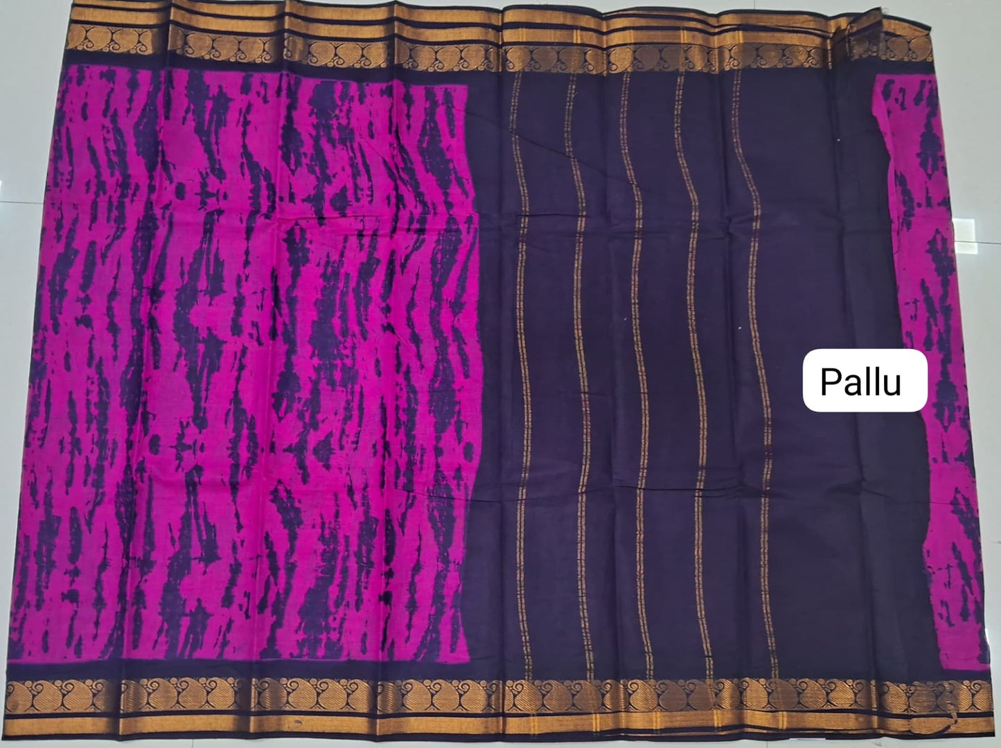 Rani Pink Sungundi Cotton Saree pallu