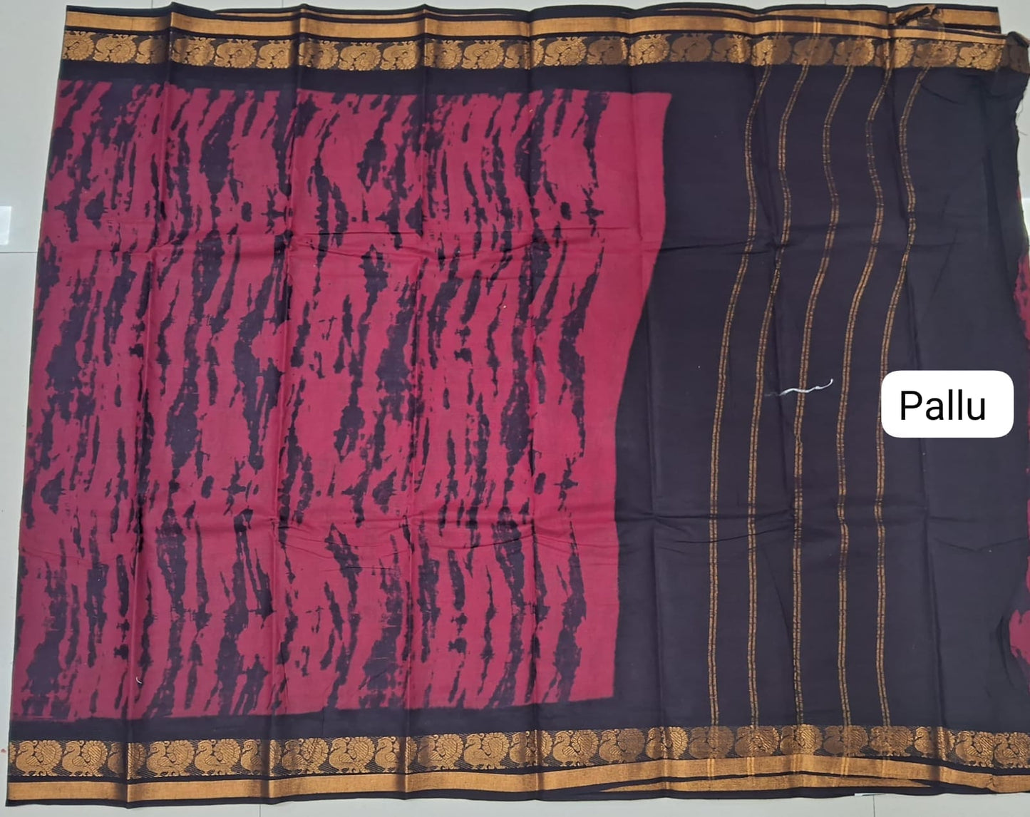 Reddish Pink Sungudi Cotton Saree pallu