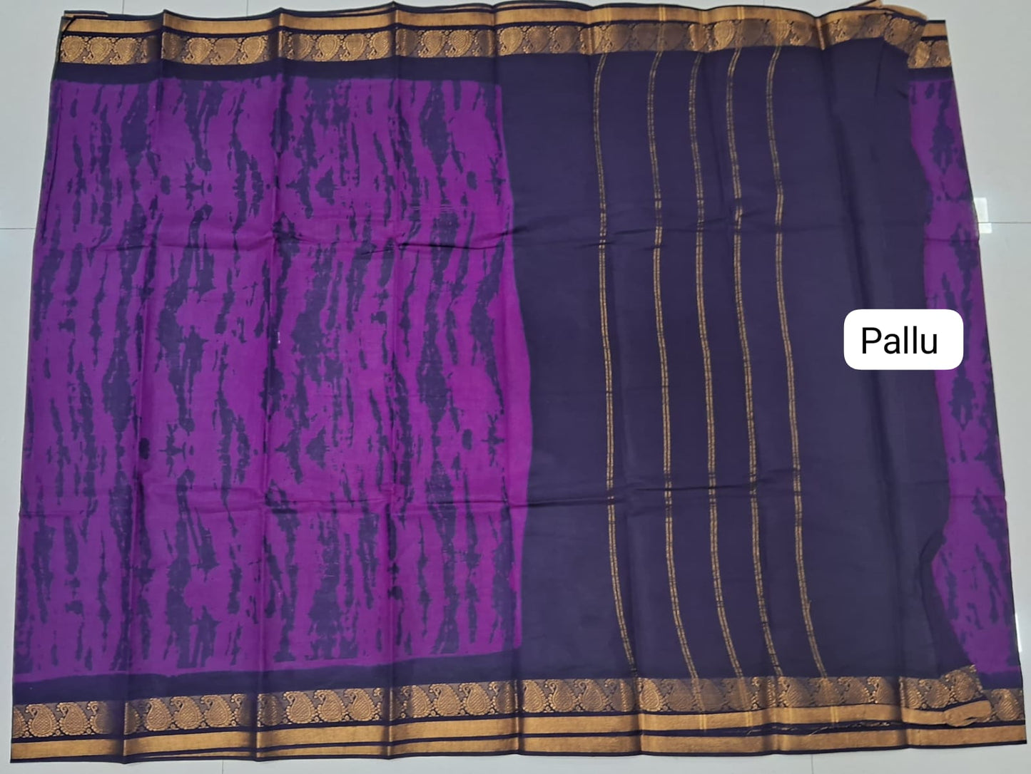 Purple Sungundi Cotton Saree pallu