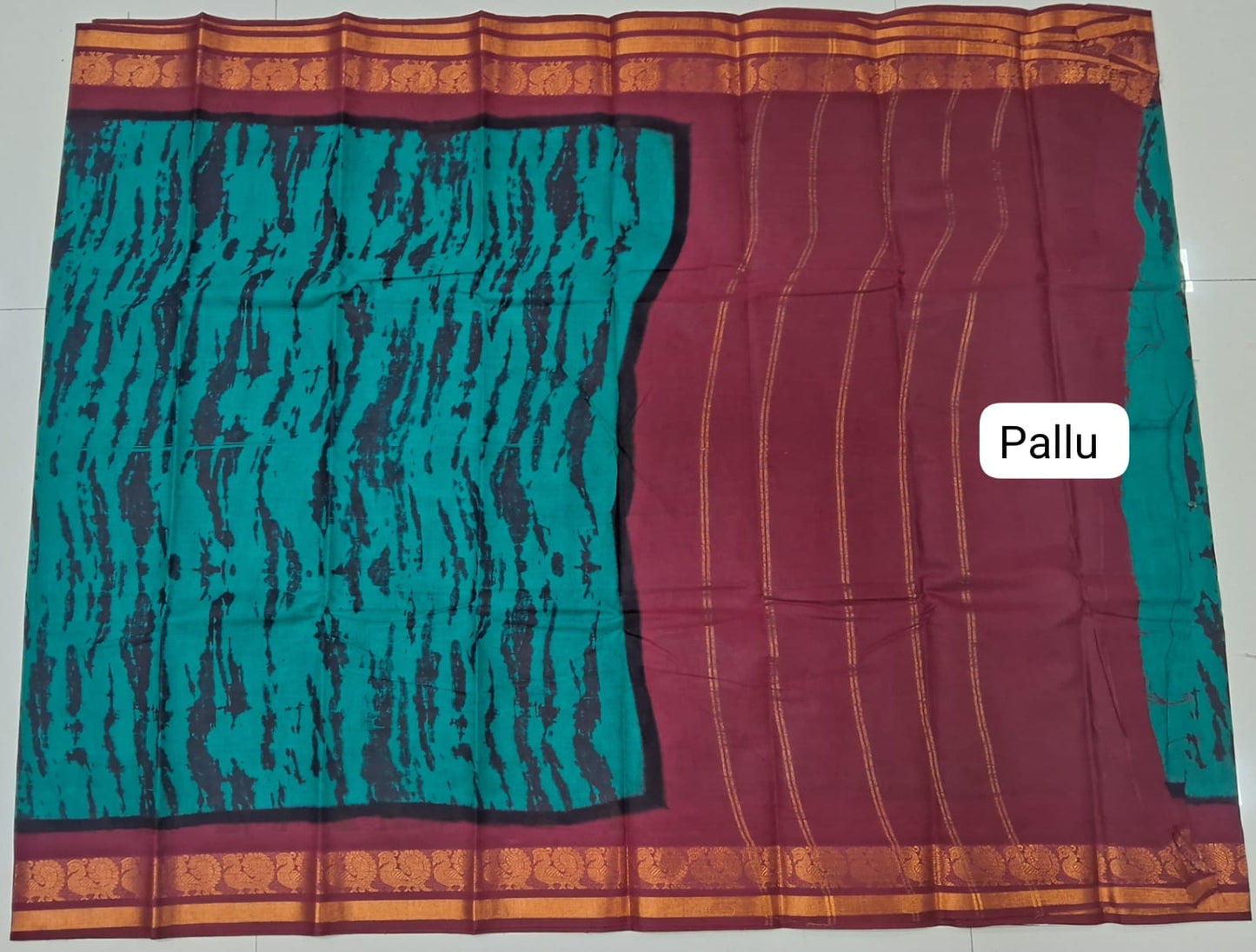 Rama Green Sungundi Cotton Saree pallu