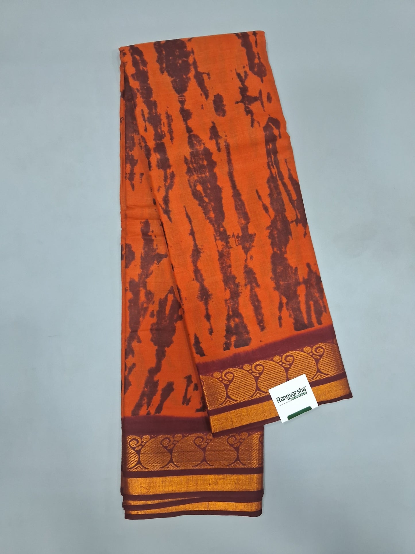 Orange Sungundi Cotton Saree