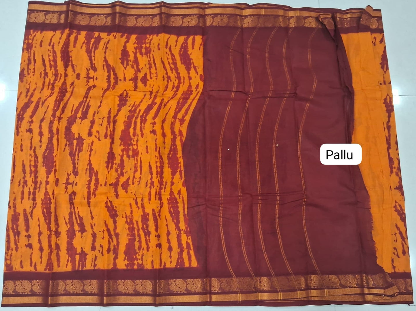 Mustard Yellow Sungundi Cotton Saree pallu