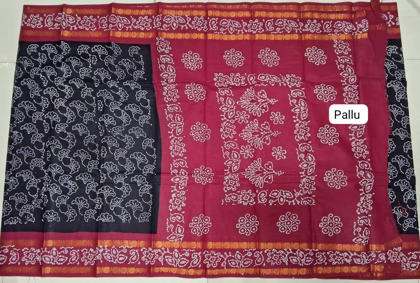 Black Sungundi Cotton Saree pallu