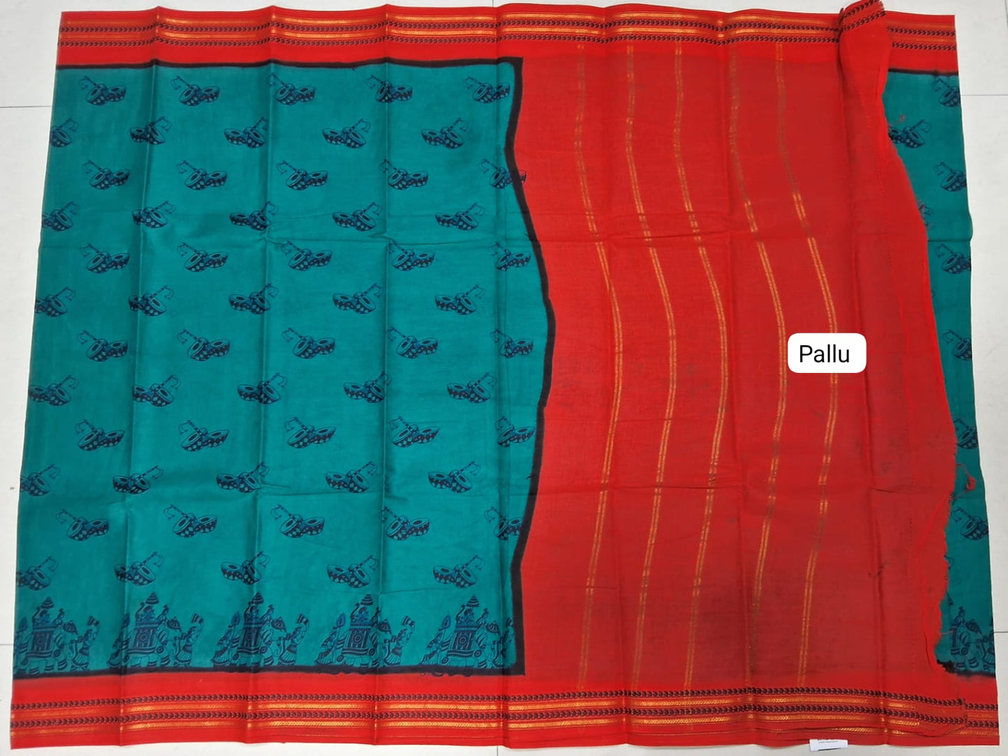 Green Sungundi Cotton Saree pallu