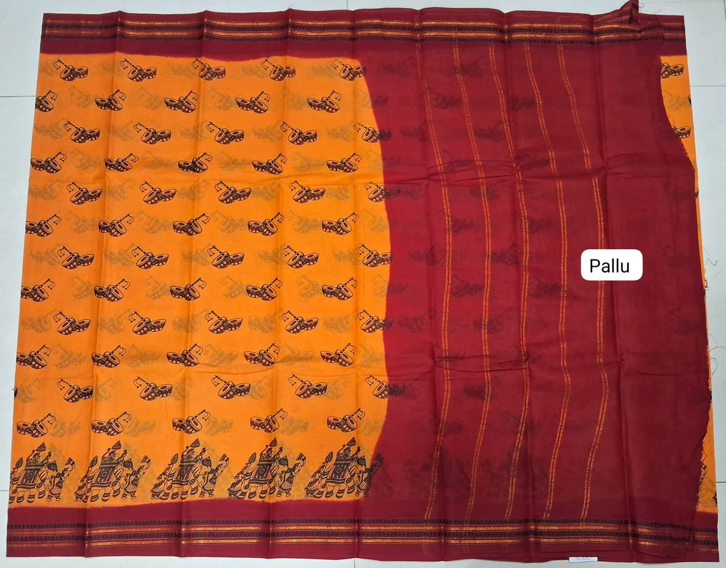 Mango Yellow Sungundi Cotton Saree
