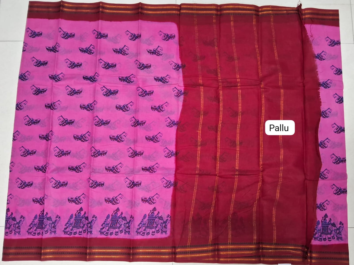 Sorbet Pink Sungundi Cotton Saree