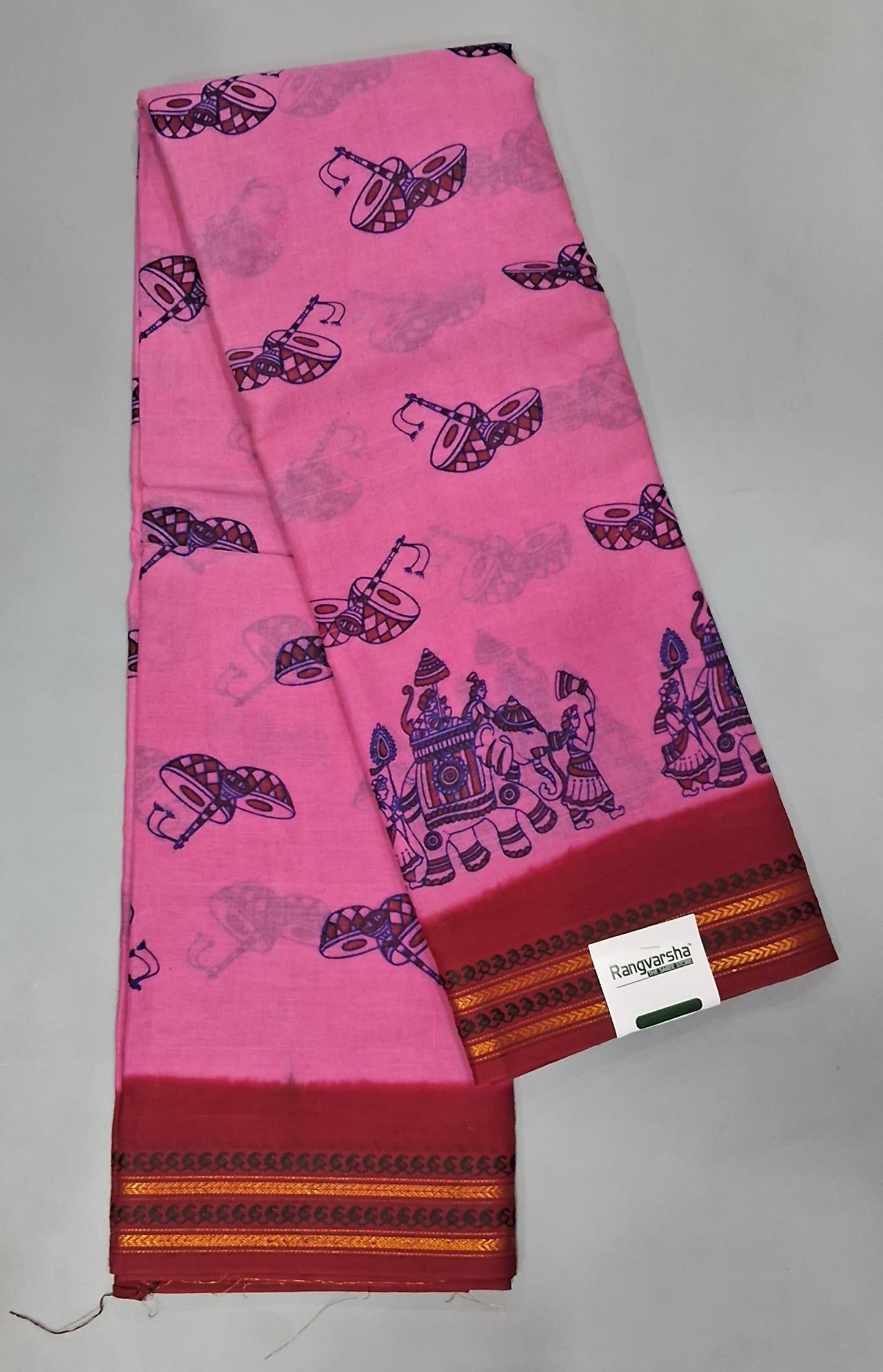 Sorbet Pink Sungundi Cotton Saree